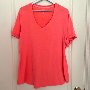 Layer8 Coral Short Sleeve V Neck Tee Sz 2X